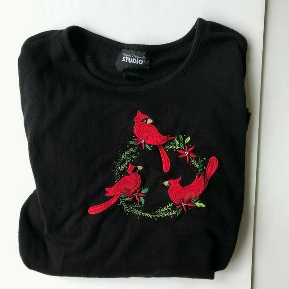 Cardinal Long Sleeve Pullover top XL Redbird Embroidered Designers Orig… - Picture 2 of 12